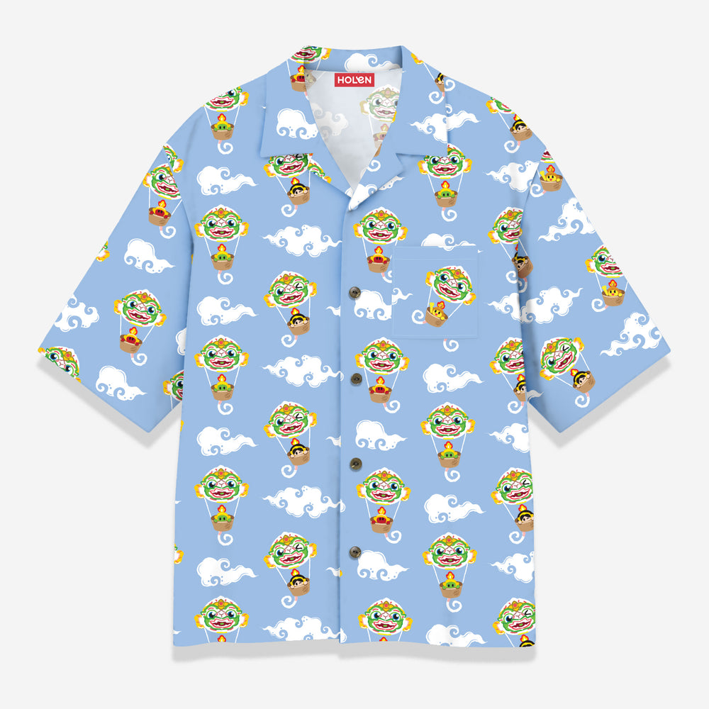 [Pre-Order] Hawaii Shirt - Hanuman Happy Balloon Blue (เสื้อฮาวาย - หนุมานกับบอลลูนแห่งความสุข สีฟ้า)
