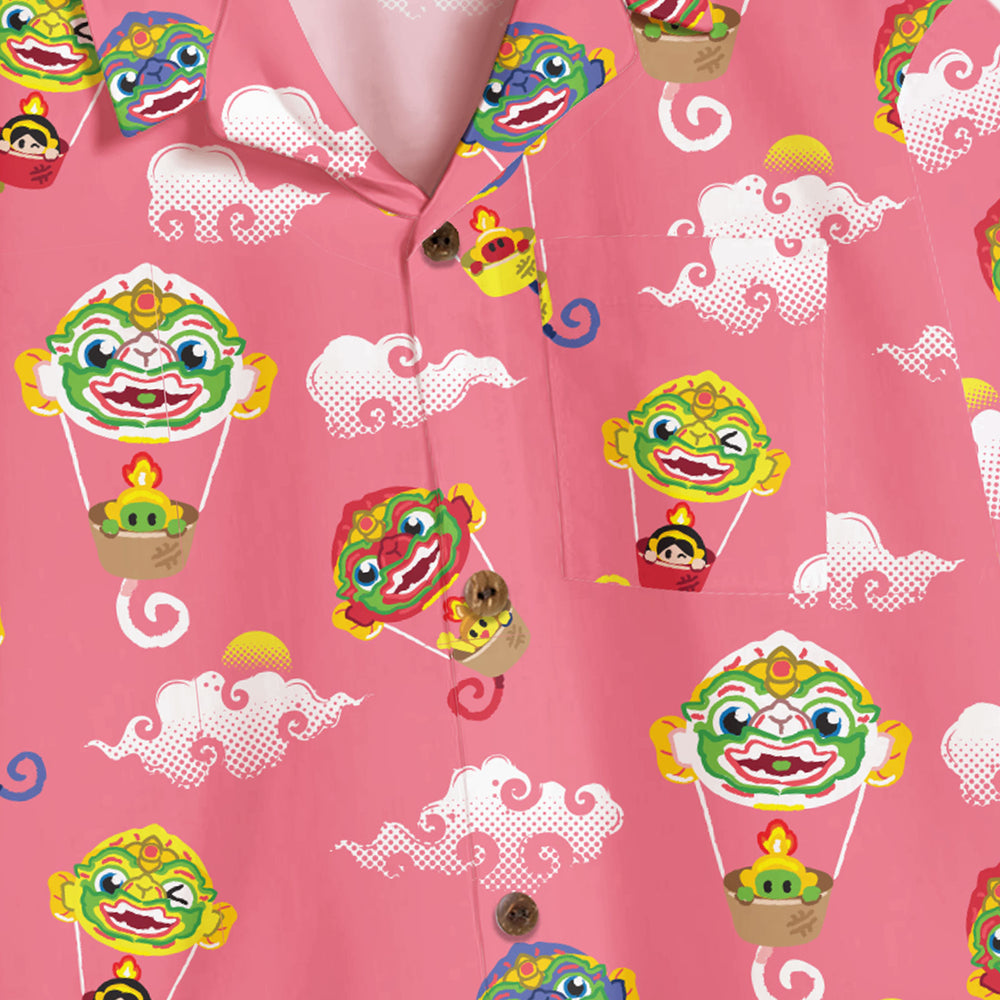 [Pre-Order] Hawaii Shirt Kids - Hanuman Happy Balloon Pink (เสื้อฮาวายเด็ก - หนุมานกับบอลลูนแห่งความสุข สีชมพู)